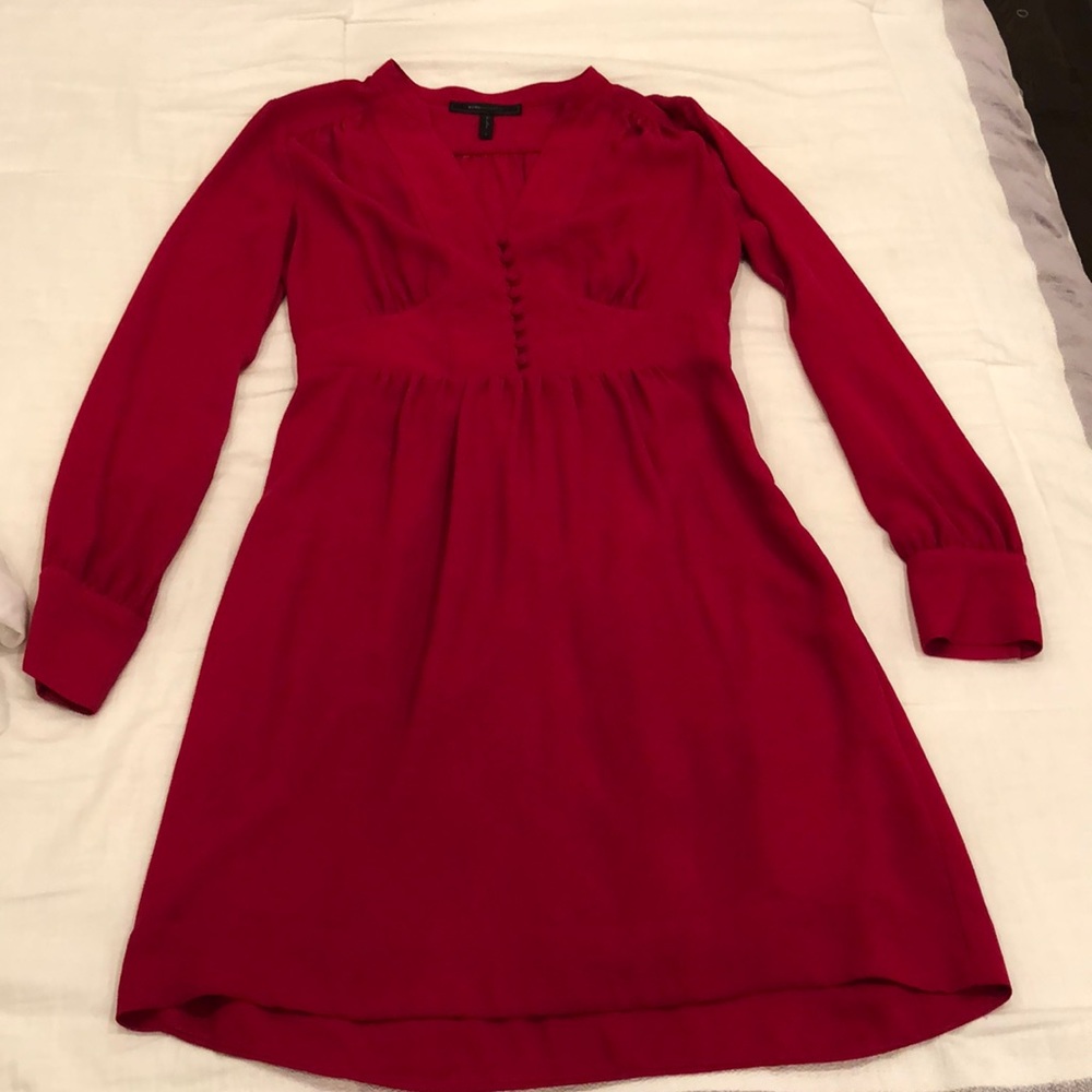 BCBG raspberry long sleeve silk dress